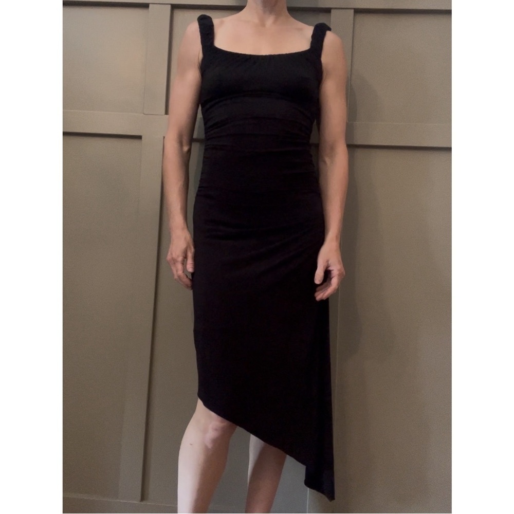 BCBGMaxAzria Black Ruched Dress Cocktail Formal Asymmetric Hem Size XS